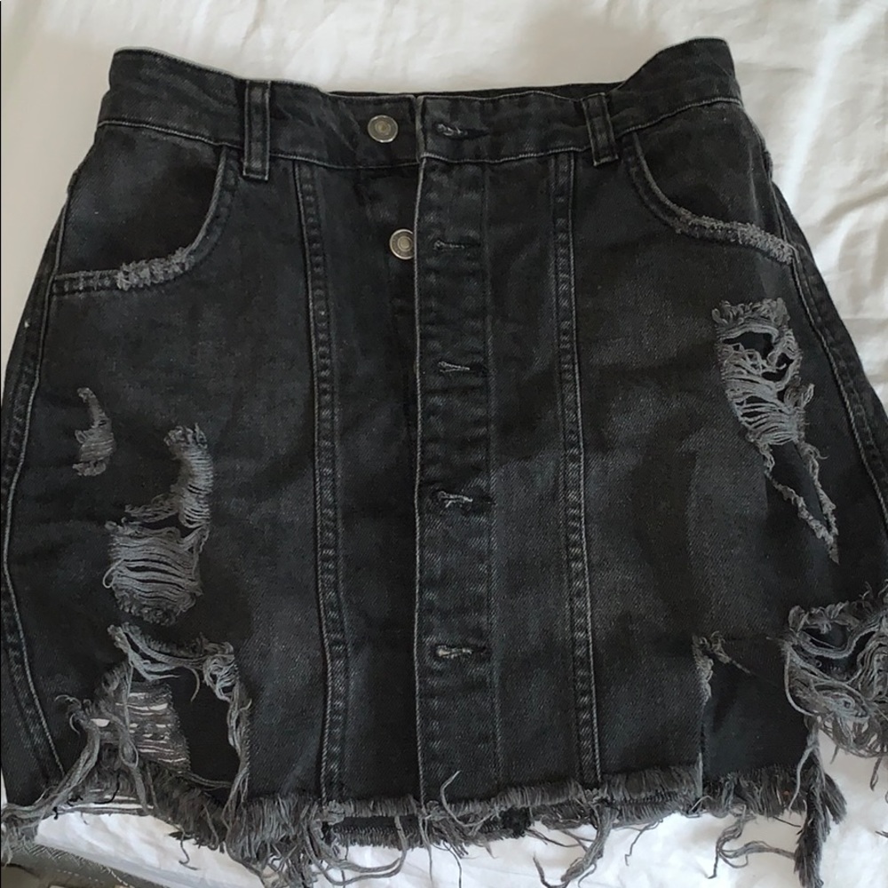 Free People Black Denim Skirt